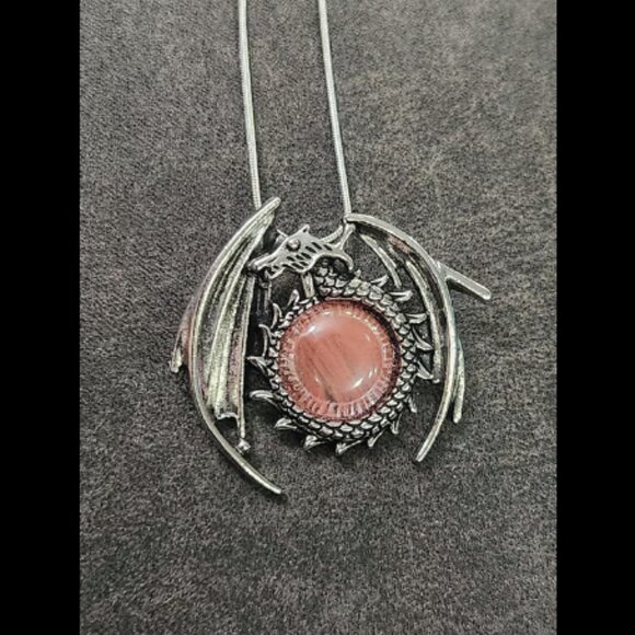Jewelry - Silver Cherry Quartz Crystal Dragon Necklace